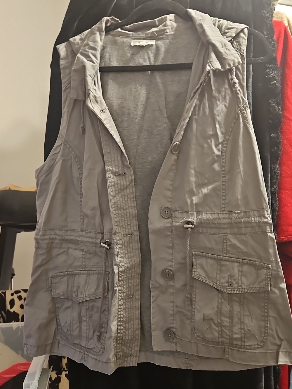 Maurices Gray Hooded Utility Vest with Front Pockets